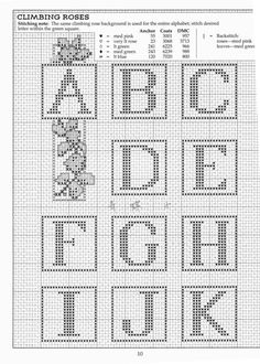 cross stitch alphabets with the letters d and c in each letter, as well as numbers