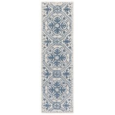 a blue and white runner rug