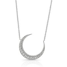 Diamond Large Crescent Moon... Diamond Moon Necklace, Crescent Jewelry, Diamond Engagement Rings Cushion, Cushion Halo Engagement Ring, Diamond Bar Necklace, Gold Moon Necklace, White Gold Pendant Necklace, Round Halo Engagement Rings, Oval Diamond Engagement Ring