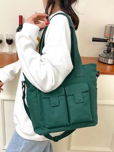 Bag For Love - Minimalist Pocket Front Shoulder Tote Bag  - Women Tote Bags Herschel Heritage Backpack, Shoulder Tote Bag, Womens Tote, Shoulder Tote, Bags Women, Dark Green, Tote Bags, 1 Piece, Pumps