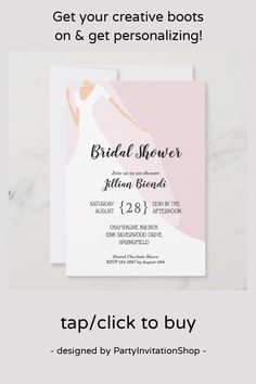 the bridal shower party flyer is shown with an image of a bride's dress on