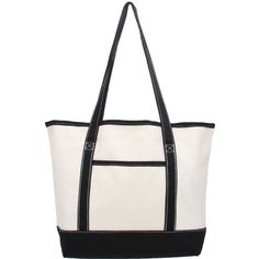 Large Natural Canvas Tote Bag With Black Handles - 18.5x11.5x5.5 - Threadart.com Rectangular Canvas Bag With Pockets For Weekend, Black Cotton Beach Bag For Daily Use, Rectangular Black Cotton Beach Bag, Black Rectangular Cotton Beach Bag, Functional Rectangular Canvas Bag For Weekend, Functional Rectangular Canvas Weekend Bag, Black Cotton Beach Bag, Black Cotton Rectangular Beach Bag, Black Cotton Beach Bag For Travel