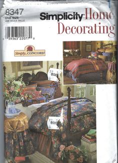 the front cover of a sewing pattern for a bed and nightstand with flowers on it