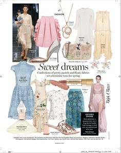 a magazine page with different types of clothing and accessories on it, including shoes, dresses,