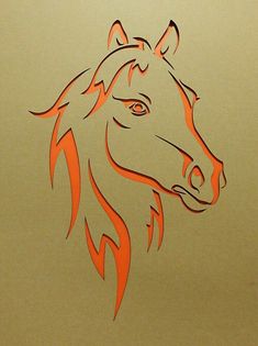 an orange horse's head is shown on a beige background with red lines in the foreground