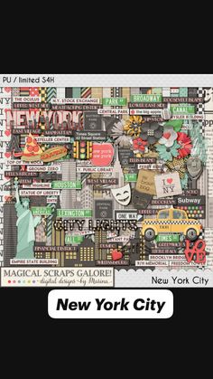 the new york city collager is shown in this graphic art printable paper