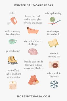 Seasonal Self-Care Ideas For Every Season • Notes By Thalia Feel Good Tips, Girl Self Care Aesthetic Ideas, Seasonal Self Care, Winter Self Care Routine, Winter Routine Aesthetic, Christmas Self Care Aesthetic, Free Self Care Ideas, Winter Glow Up Checklist, Wellness Day Ideas