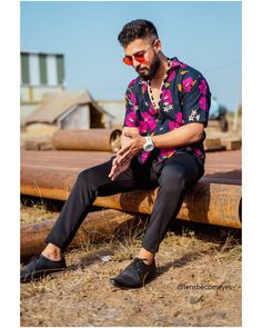 Tropical style floral shirts men's photoshoot ideas junkyard Outdoor Photoshoot For Men, Men Fashion Photoshoot Outdoor, Outdoor Photoshoot Ideas Men, Man Photo Pose Style Outdoor, Boys Outdoor Photoshoot, Men And Women Photoshoot Ideas, Men Photoshoot Poses Outdoor, Insta Photo Ideas For Men