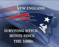 the new england logo is shown in front of an american flag and text that reads, surviving witch hunts since the 1960s