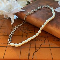 A minimalist chain and pearl necklace perfect for layering! Made with white freshwater pearls and real stainless steel chain for a well-balanced look. .｡*ﾟ+.*.｡ Materials  ﾟ+..｡*ﾟ+ + Real freshwater pearls + Silver stainless steel chain Want to look your best? Here's a matching bracelet! : https://www.etsy.com/listing/1172531931/original-pearl-chain-bracelet-silver?click_key=958b7b32931c259ef32969257c787342033276ec%3A1172531931&click_sum=60639e12&ref=shop_home_active_8&pro=1&frs=1 If you love th Silver Pearl Necklace With Clavicle Chain For Everyday, Minimalist Silver Pearl Chain Necklace, Minimalist Silver Chain Necklace With Pearls, Everyday Pearl Choker Necklace, Everyday Silver Pearl Chain Necklace, Pearl Chain Necklace Gift, Pearl Chain Necklace As A Gift, Everyday Pearl Charm Chain Necklace, Gift Pearl Chain Necklace With Silver Chain