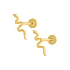 Be bold and unique with these Silver Small Snake Flat Back Studs Earrings! Their flat back design adds a subtle touch of edginess, perfect for any daring fashionista. Make a statement and turn heads with this eye-catching jewelry! Tarnish-proof Water-proof Sleep / Nap-proof Create with 925 sterling silver or Medical Grade Titanium Safe for sensitive skin Wear it while working out &showering Designed to wear 24/7 Details :Materials : 925 Sterling SilverStone : Synthetic Cubic ZirconColor : Platin Small Snakes, Shower Design, Gold Earrings Studs, Sensitive Skin, Gold Earrings, 925 Silver, Platinum, 18k Gold, Plating