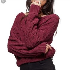 Size Small, In Great Condition, Can Be Worn Off The Shoulder, Very Warm And Soft Wine Sweater, Free People Sweater Dress, Sweater Dress Outfit, Sticks And Stones, Crop Sweater, Oversized Style, Free People Sweaters, Fashion Plates, Free People Sweater