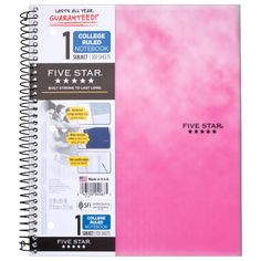 five star spiral notebook with pink cover