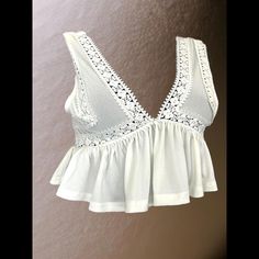 White Low Cut Crop Top New Without Tags Feminine V-neck Crop Top For Vacation, Elegant White Crop Top For Vacation, Feminine Stretch Tops For Vacation, White Feminine Crop Top For Vacation, White Feminine V-neck Crop Top, Low Cut Crop Top, Low Cut, Shopping List, Tank Tops Women