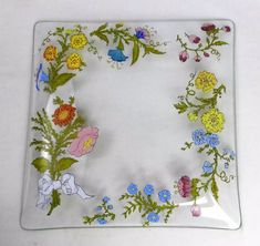 Dorothy Thorpe Square Platter Spring Harvest Flowers Clear Glass MCM Vtg 11" | eBay