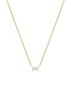 Zoe Lev Jewelry diamond-baguette necklace. Polished 14-karat yellow gold hardware. Cable chain with baguette-cut diamond. 0.10 total diamond carat weight. Spring ring clasp. Approx. 16"L. Made in USA. Diamond Moon Necklace, Diamond Charm Necklace, Baguette Necklace, Gold Moon Necklace, Diamond Baguette, Heart Necklace Diamond, Moon Pendant Necklace, Gold Charm Necklace, Gold Diamond Necklace