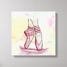 a watercolor painting of pink ballet shoes