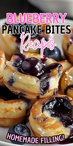 blueberry pancake bites recipe on a white plate