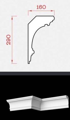 an image of a white crown moulder with measurements
