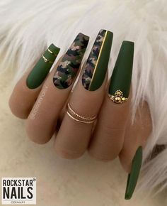 Monet Nails, Army Nails, Camouflage Nails, Claw Game, Camo Nails, Green Acrylic Nails, Wow Nails