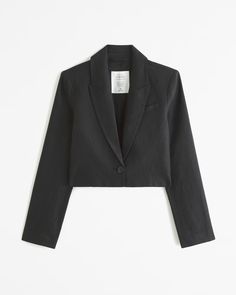 Women's Premium Linen Cropped Blazer | Women's New Arrivals | Abercrombie.com Modern Notched Blazer For Spring, Semi-formal Cropped Blazer For Spring, Semi-formal Cropped Spring Blazer, Structured Spring Semi-formal Blazer, Spring Semi-formal Structured Blazer, Fitted Cropped Jacket With Lapel Collar For Semi-formal, Fitted Cropped Blazer For Business Casual, Cropped Fitted Blazer For Business Casual, Tailored Cropped Spring Blazer