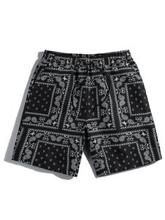 Loose Fit Men's Paisley Print Shorts With Drawstring Waist Graphic Going Out Casual Drawstring Shorts, For Husband, Boyfriend Gifts Black Street   Fabric Paisley,Scarf Print Straight Leg Non-Stretch  Men Clothing, size features are:Bust: ,Length: ,Sleeve Length: Casual Boho Style, Plus Size Beach, Running Wear, Stil Boho, Drawstring Waist Shorts, Men's Swimwear, Surf Wear, Styl Boho, Shorts Casual