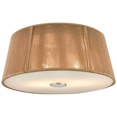 a light fixture with a beige shade on the top and bottom part of it's lampshade