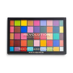 Game on! Level up your looks with our Maxi Reloaded collection. Packed with 45 shades, this supersized palette serves up an array of rainbow hues in highly pigmented matte formulas - giving fans of the no-frills finish everything they could ever want from a shadow palette. Prep lids with Prime and Lock Eye Primer to give your look staying power, spritz your makeup brush with Hyaluronic Fixing Spray to amp up the pigment and finish with lashings of The Mascara Revolution for definition and intens Revolution Highlighter, Makeup Revolution Palette, Makeup Revolution Eyeshadow, Revolution Palette, Rainbow Eyeshadow, Revolution Eyeshadow, Makeup Revolution London, Fixing Spray, Makeup Eyeshadow Palette