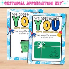 two greeting cards with the words, we appreciate you and an image of a