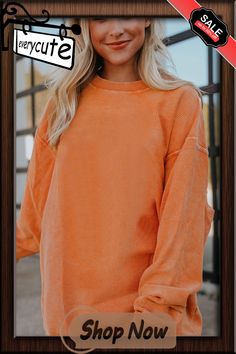 Blank Apparel - Orange Ribbed Corded Oversized Sweatshirt Oversized Solid Ribbed Sweatshirt, Oversized Ribbed Crew Neck Top, Oversized Ribbed Long Sleeve Top, Oversized Ribbed Top, Oversized Cotton Ribbed Sweatshirt, Orange Ribbed Crew Neck Top, Oversized Orange Casual Sweatshirt, Orange Sweater With Relaxed Fit And Long Sleeves, Oversized Orange Long Sleeve Top