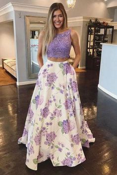 Purple Prom Dresses, Top Prom Dresses, Purple Prom, Dresses With Pockets, Prom Dresses With Pockets, Purple Prom Dress, Floral Lace Tops, Floral Print Tops, Dress 100