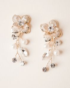 Petite Pearl & Floral Earrings - Shop Bridal Jewelry | Dareth Colburn Gold Flower Cluster Earrings For Wedding, Elegant Floral Embellished Jewelry For Wedding, Elegant Floral-embellished Jewelry For Wedding, Pearl Drop Flower-shaped Bridal Earrings, Wedding Pearl Drop Earrings In Flower Shape, Gold Pearl Earrings With Flower Charm For Wedding, Cream Pearl Drop Earrings For Wedding, Pearl Flower Charm Earrings For Wedding, Delicate Pearl Earrings With Flower Charm For Wedding