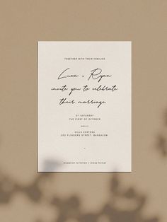 an image of a wedding card with the wording on it in black and white