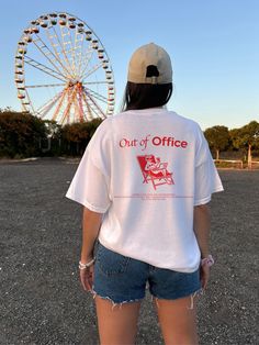 Looking for a fun and thoughtful gift? Our 'Out of Office' t-shirt is the perfect choice for anyone who loves to relax and enjoy life. Made with medium fabric (5.3 oz/yd² (180 g/m consisting of 100% cotton, this tee offers year-round comfort that is both sustainable and highly durable. The classic fit ensures a comfy, relaxed wear, while the crew neckline provides a neat, timeless look that can blend into any occasion--whether casual or semi-formal. With a tear-away label for a scratch-free experience, there's no irritation or discomfort, making it a favorite for all-day wear. Made using 100% US cotton that is ethically grown and harvested, this shirt reflects our commitment to sustainability. Gildan, a member of the US Cotton Trust Protocol, ensures that this tee is produced using ethical Vsco Style Letter Print T-shirt For Streetwear, White Vsco T-shirt With Text Print, Oversized Vsco Crew Neck T-shirt, Fun Oversized T-shirt With Funny Print, Oversized Fun T-shirt With Funny Print, Funny Relaxed Fit White T-shirt, Funny White Relaxed Fit T-shirt, White Oversized Fun T-shirt, Vsco Streetwear T-shirt With Crew Neck