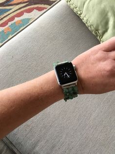 "Apple watch bands that are as unique as you are and customized to fit your lifestyle. Love your Apple Watch but want more style than the sport band? Dress up your Apple Watch for a formal or dressy occasion with this lovely beaded Jade Green Agate stretch bracelet attachment with included adapters (All Series of Apple Watches Available). You can even pick your adapter color! Choose from gold, silver, pink gold or black. With a push of the buttons on the back of your watch, you just slide out th Casual Apple Watch Band Bracelet Strap As Gift, Green Adjustable Bracelet Strap Watch Accessories, Casual Apple Watch Band With Bracelet Strap As Gift, Casual Apple Watch Band Bracelet For Gift, Adjustable Green Bracelet Strap Watch Accessories, Trendy Green Adjustable Watch Accessories, Green Casual Adjustable Apple Watch Band, Casual Adjustable Green Apple Watch Band, Casual Watch Bands Suitable For Gifts