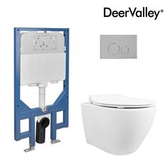 a white toilet sitting next to a wall mounted device