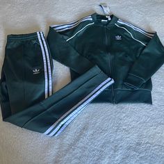 Brand New Adidas Set In Xs! Make An Offer Adidas Green Outerwear For Streetwear, Adidas Green Winter Track Jacket, Green Adidas Winter Track Jacket, Winter Adidas Green Track Jacket, Fitted Outerwear With Three Stripes For Fall, Casual Long Sleeve Outerwear With Side Stripes, Fitted Three Stripes Outerwear For Fall, Adidas Green Track Jacket For Spring, Adidas Fitted Sporty Track Jacket