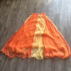 Has Lettuce Edges At The Bottom And An Elastic Waistband. Never Worn, And I Hope It Finds A Good Home. Orange Yellow, Yellow Color, Color Block, Maxi Skirt, Womens Skirt, Lookbook, Orange, Yellow, Women Shopping