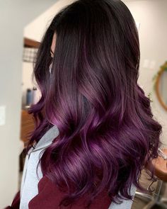 Light Brown Hair With Purple Balayage, Dark Purple Hair Dye, Dark Violet Hair, Purple Hair Dye, Dark Purple Hair Color, Grad Hair, Dark Hair Dye, Violet Hair Colors, Purple Balayage