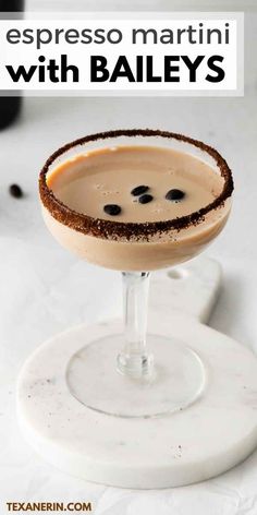 an image of a martini with bailey's on the side and text that reads espresso martini with baileys