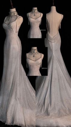 the back and side views of a wedding dress