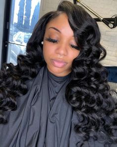 Loose Deep Wave Weave Sew Ins, Sew In Side Part, Wavy Hairstyle, Loose Deep Wave, Glam Waves, Wavy Curly Hair, Retro Hairstyles, Sew In