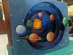 the solar system painted on a blue box