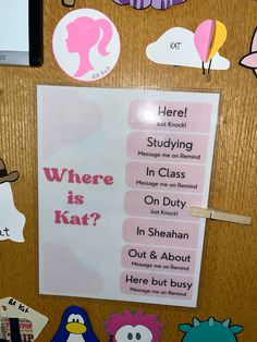 a bulletin board with some stickers on it