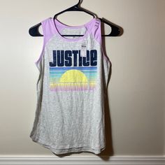 Justice Girls 14/16 New With Tags Tank Top Justice Shirts, Purple Gray, Purple Grey, Kids Shirts, Shirts Tops, Tank Top, Tank Tops, Tags, Purple