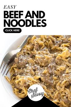 the cover of easy beef and noodles is shown