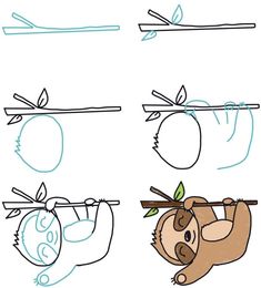 how to draw a cartoon slotty hanging on a branch