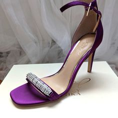 Badgley Mischka Patriarch Purple Embellished Open Toes Heels Size 8 1/2. Jewel Badgley Mischka, Badgley Mischka Shoes, Badgley Mischka, Color Purple, Shoes Women Heels, Open Toe, Shoes Heels, Women Shoes, Heels