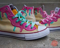 Custom Converse High Tops With Ice Cream Drip Hand Painted - Etsy Painted Converse High Tops, Drip Hand, Ice Cream Sneakers, Custom Converse High Tops, Diy Converse, Cream Converse, Tie Sneakers