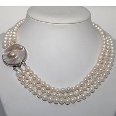 3-row White A Grade Freshwater Cultured Pearl Necklace with Mother-of-Pearl Clasp 6.5-7.5mm,17",18"/18.5". A Perfect Gift for Your Loves One. Most elegant jewelry boxes with most beautiful presentation. - 3-Row White A Grade Freshwater Cultured Pearl Necklace with Mother-of-Pearl Clasp (6.5-7.5mm), 17", 18", 18.5" - A Perfect Gift for Your Loves One. - Most elegant jewelry boxes with most beautiful presentation. - See "Special Offers & Product Promotions" below for our current coupon offers. Fre Pearl Clasp, Cultured Pearl Necklace, Pearl Types, Promotional Gifts, Jewelry Boxes, Elegant Jewelry, Cultured Pearls, Metal Stamping, Gift Item